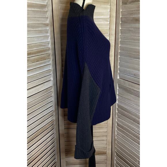 Victor Alfaro Oversized Chunky Shaker Knit Turtleneck Sweater Navy Gray M - Picture 5 of 10
